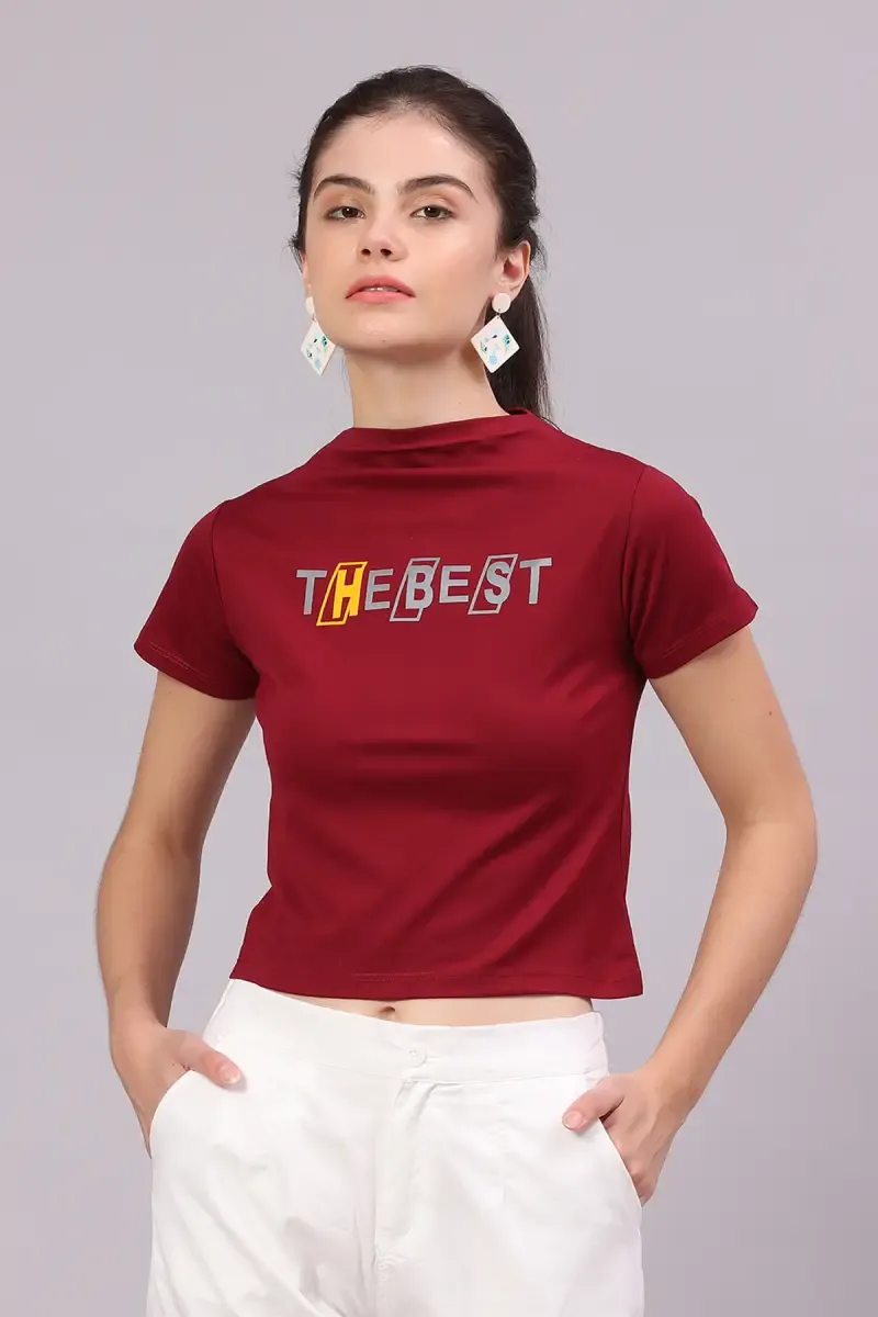 Cotton Lycra Typographic Printed T-Shirt for Women 016311LMAR