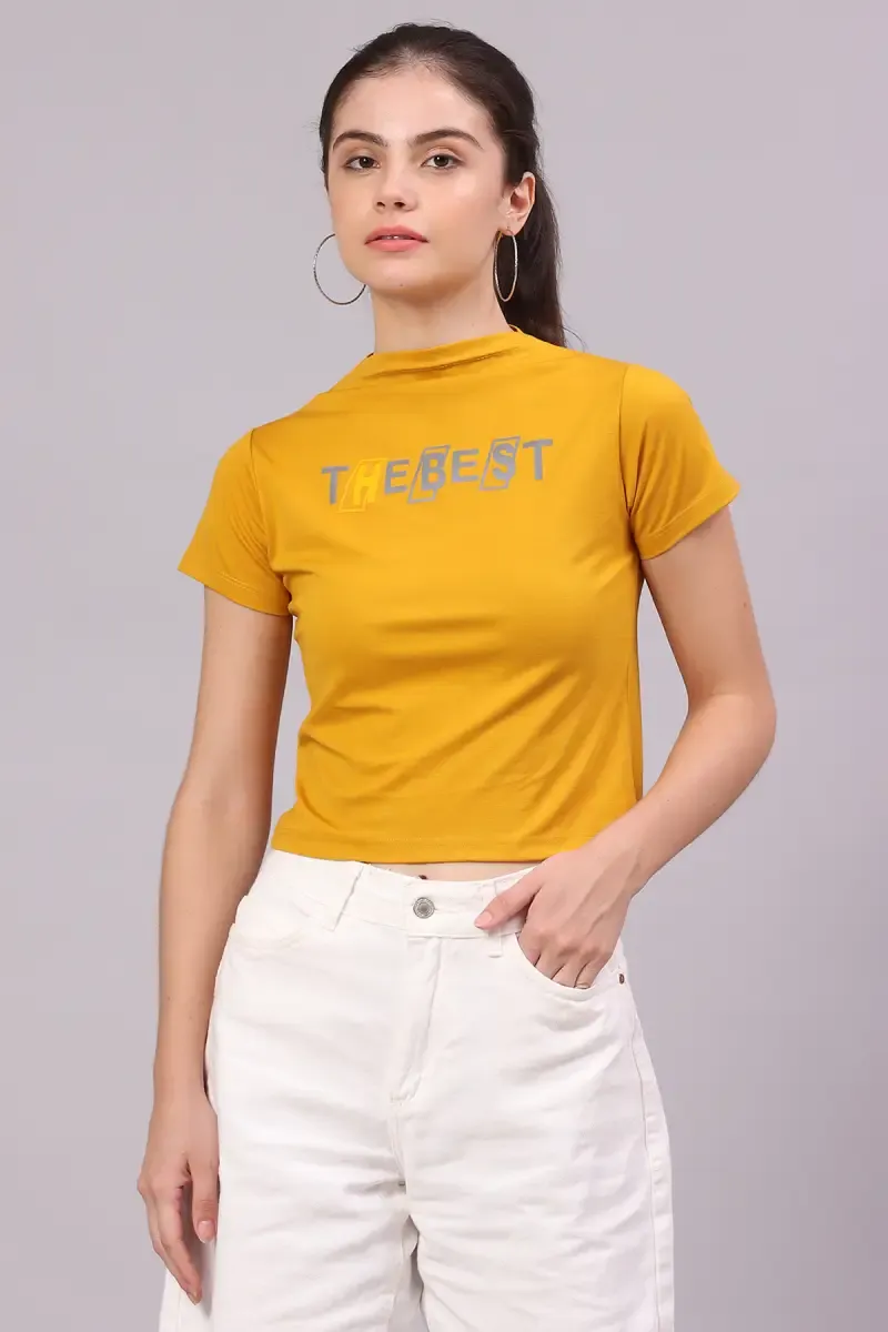 Cotton Lycra Typographic Printed T-Shirt for Women 016311LMUS