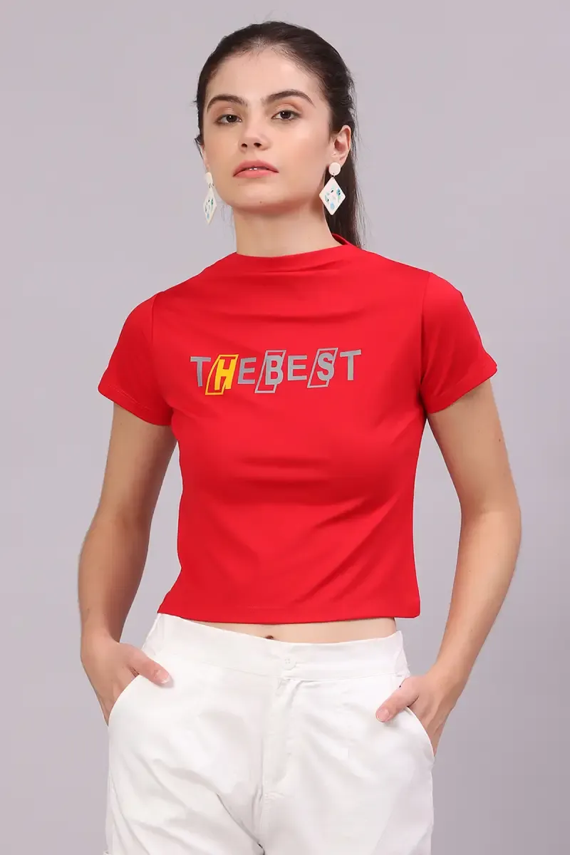 Cotton Lycra Typographic Printed T-Shirt for Women