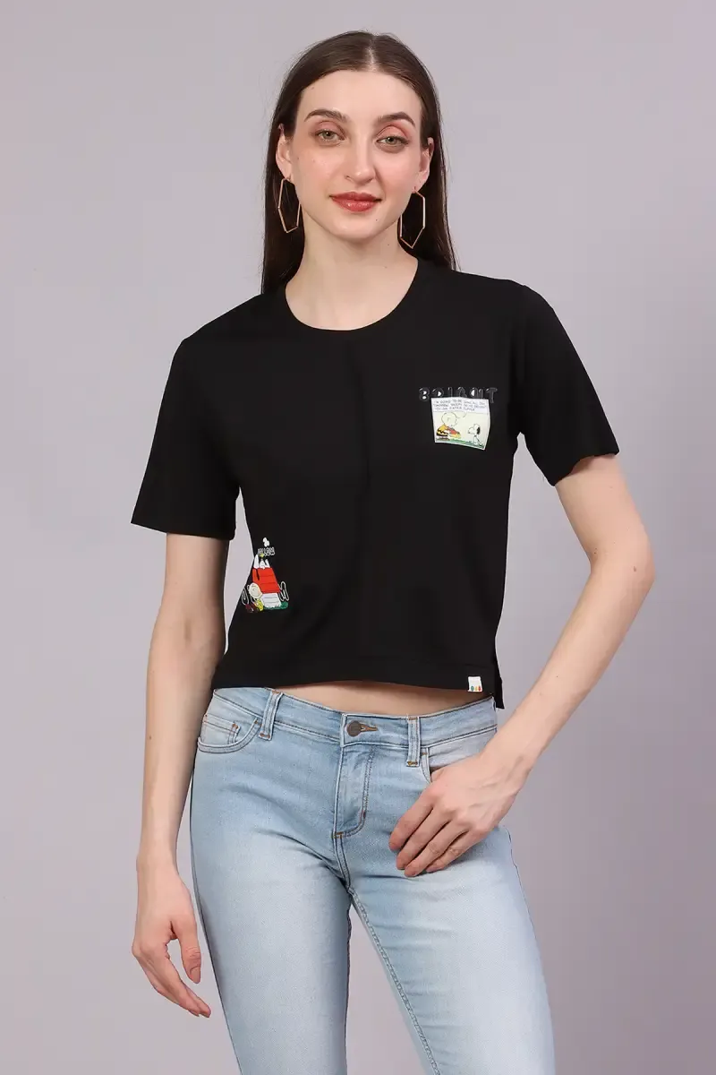 Cotton Lycra Graphic Printed T-Shirt for Women 016324XXLBLA