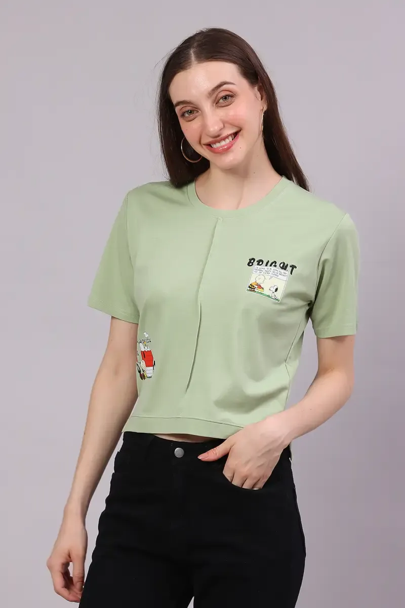 Cotton Lycra Graphic Printed T-Shirt for Women 016324LLIGGRE