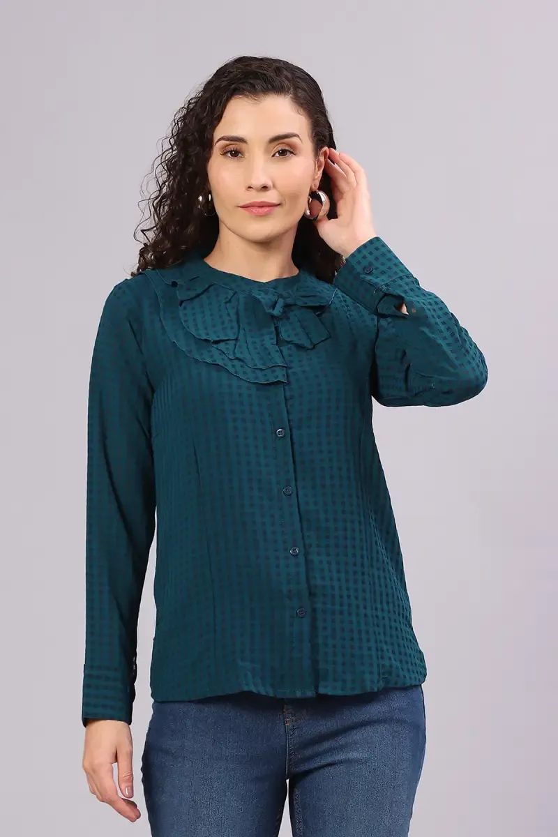 Georgette Ruffled Checkered Top for Women