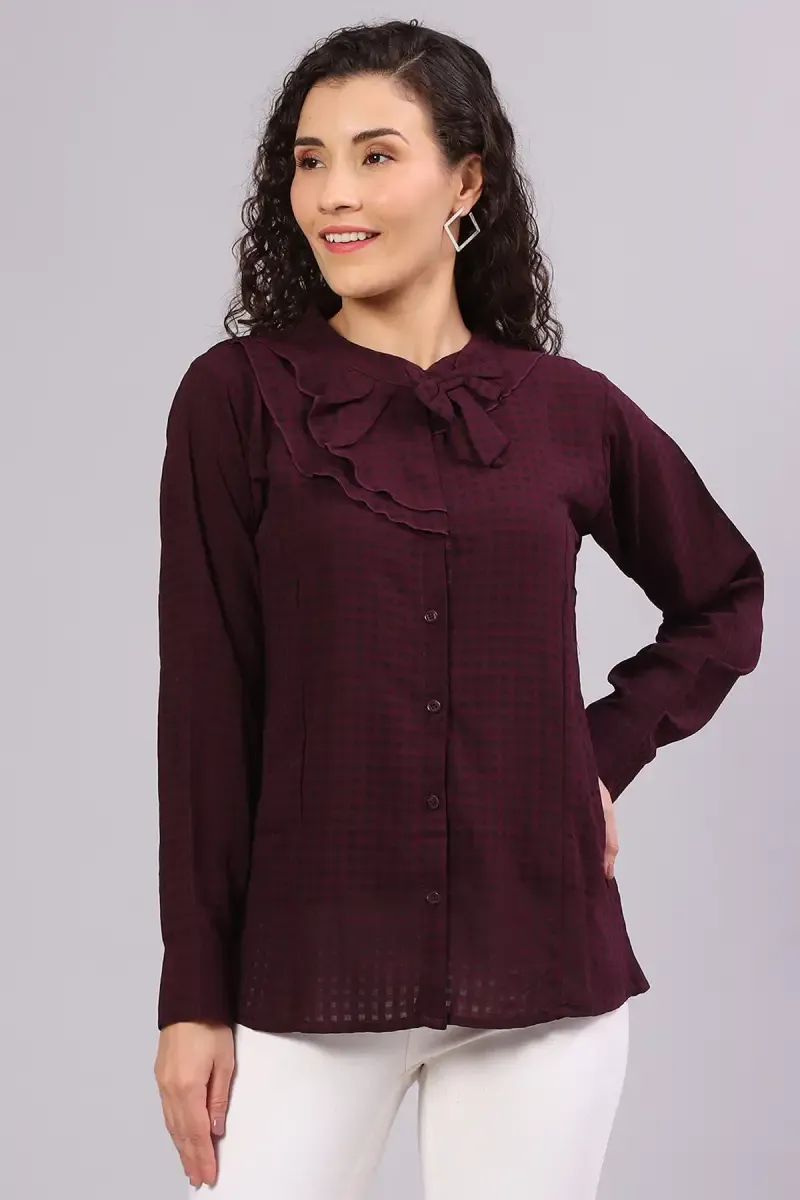 Georgette Ruffled Checkered Top for Women 016334XLWIN