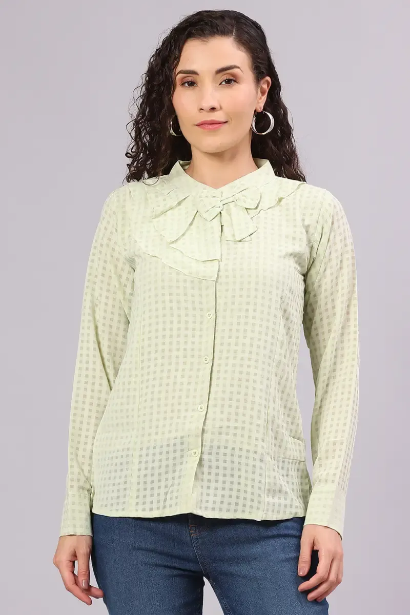 Georgette Ruffled Checkered Top for Women 016334LLIGGRE