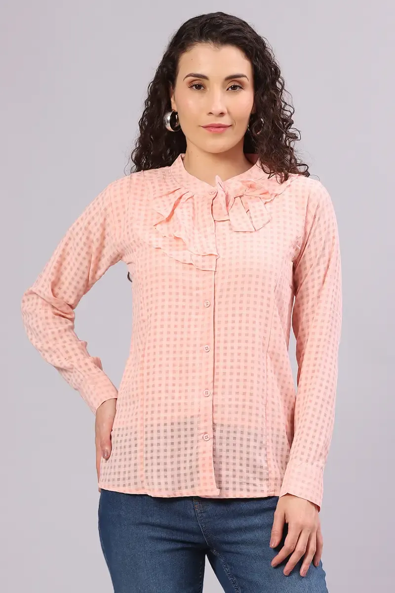 Georgette Ruffled Checkered Top for Women