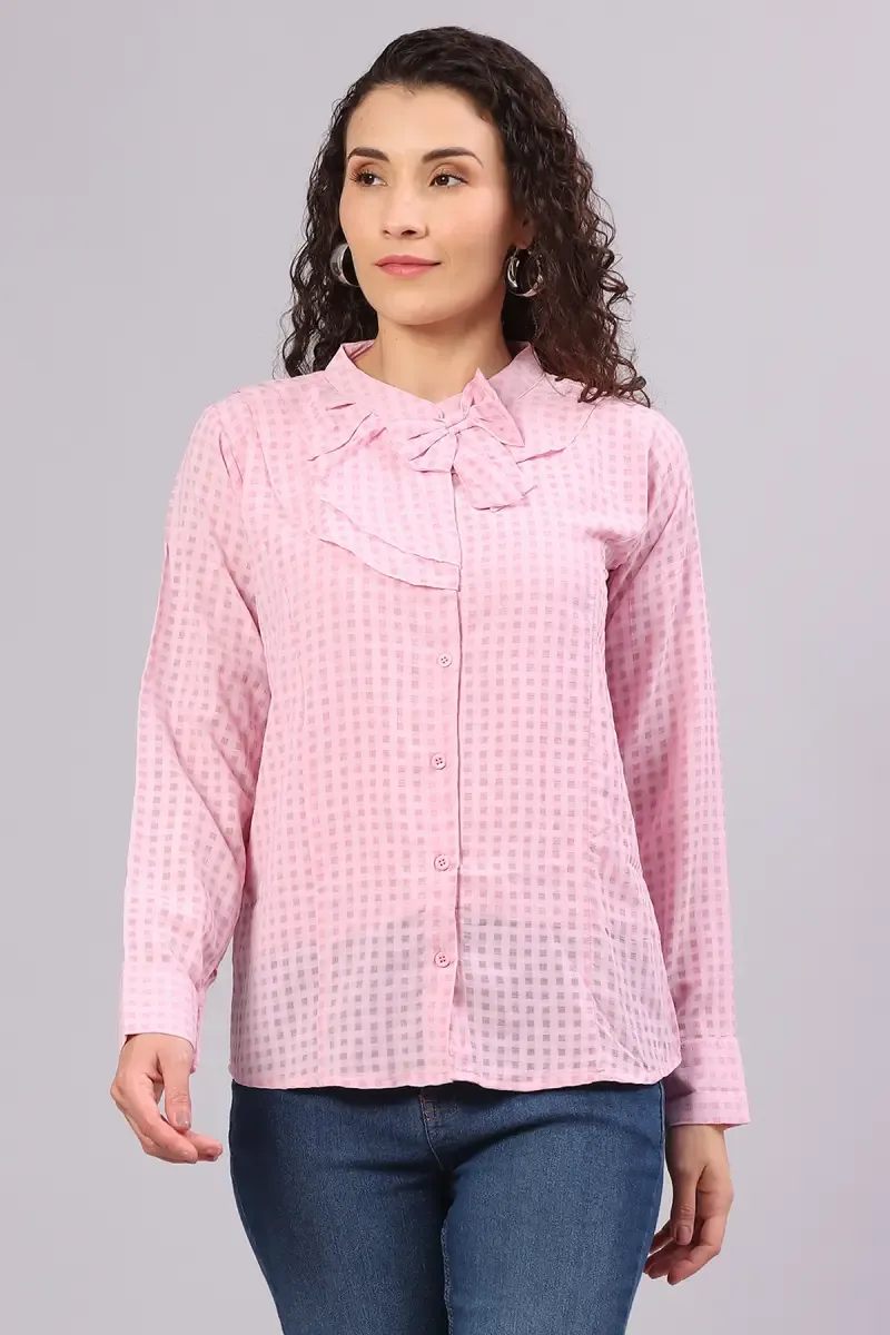 Georgette Ruffled Checkered Top for Women 016334LPIN