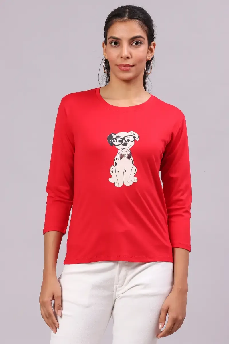 Cotton Graphic Printed T-Shirt for Women 016412XLRED