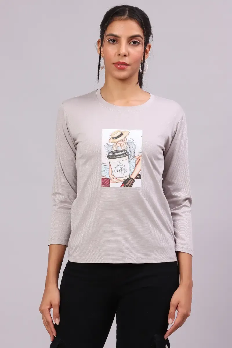 Cotton Lycra Graphic Printed T-Shirt for Women 016414XLGRE