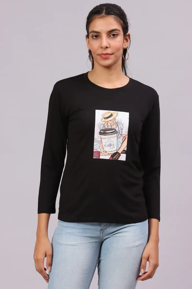 Cotton Lycra Graphic Printed T-Shirt for Women 016414XXLBLA