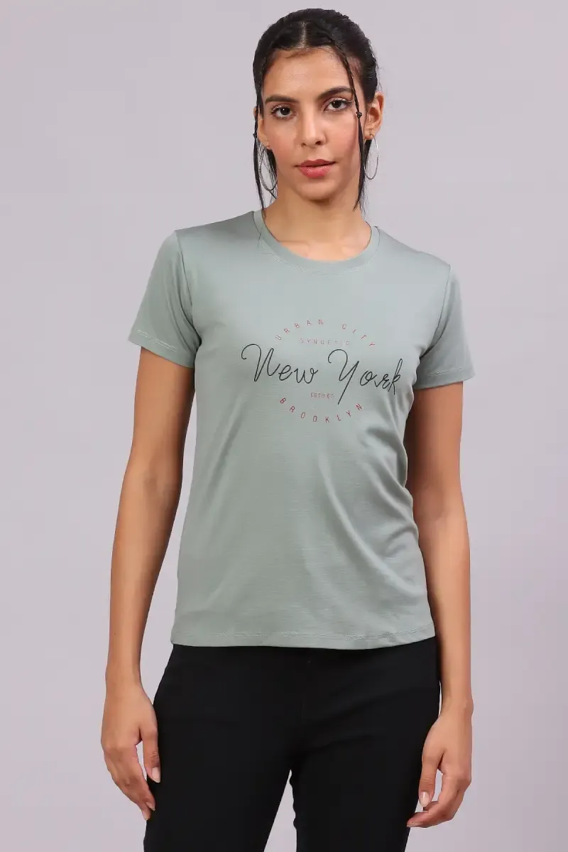 Cotton Typographic Printed T-Shirt for Women 016415XXLGRE