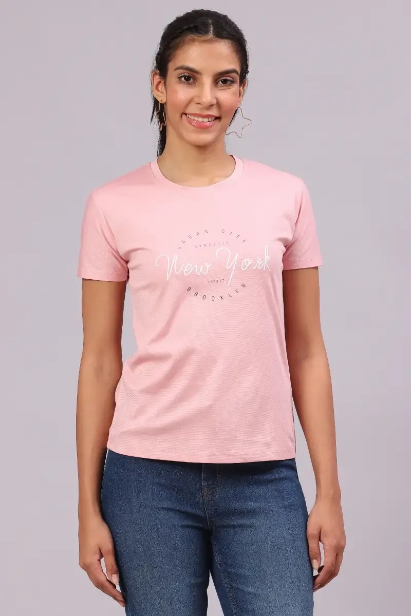 Cotton Typographic Printed T-Shirt for Women 016415XXLLIGPIN