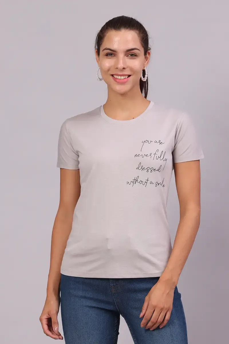 Cotton Lycra Typographic Printed T-Shirt for Women 016417XXLGRE2