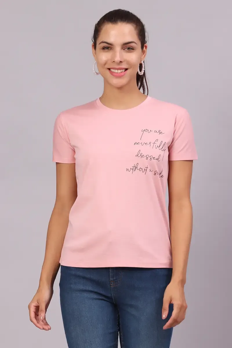 Cotton Lycra Typographic Printed T-Shirt for Women 016417XXLPIN