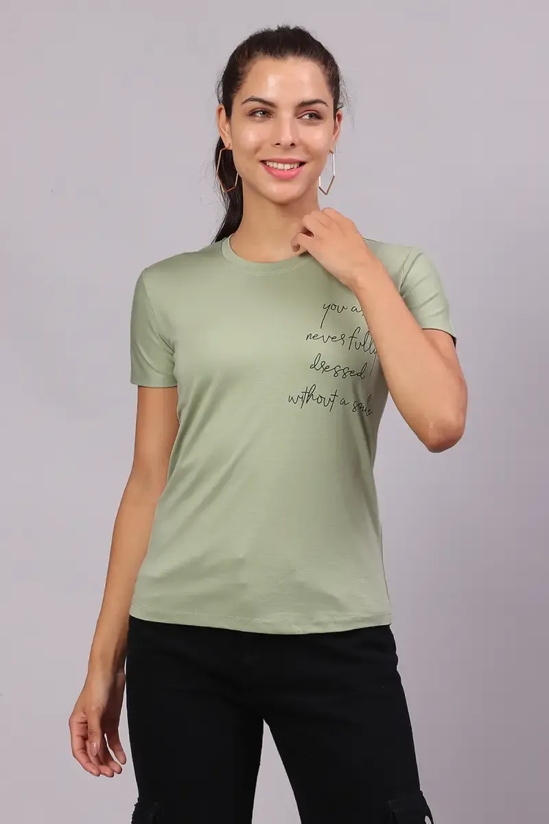 Cotton Lycra Typographic Printed T-Shirt for Women 016417XXLPIS