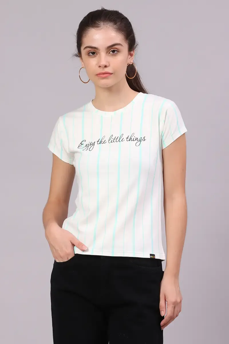 Cotton Lycra Striped T-Shirt for Women 016504LAQU