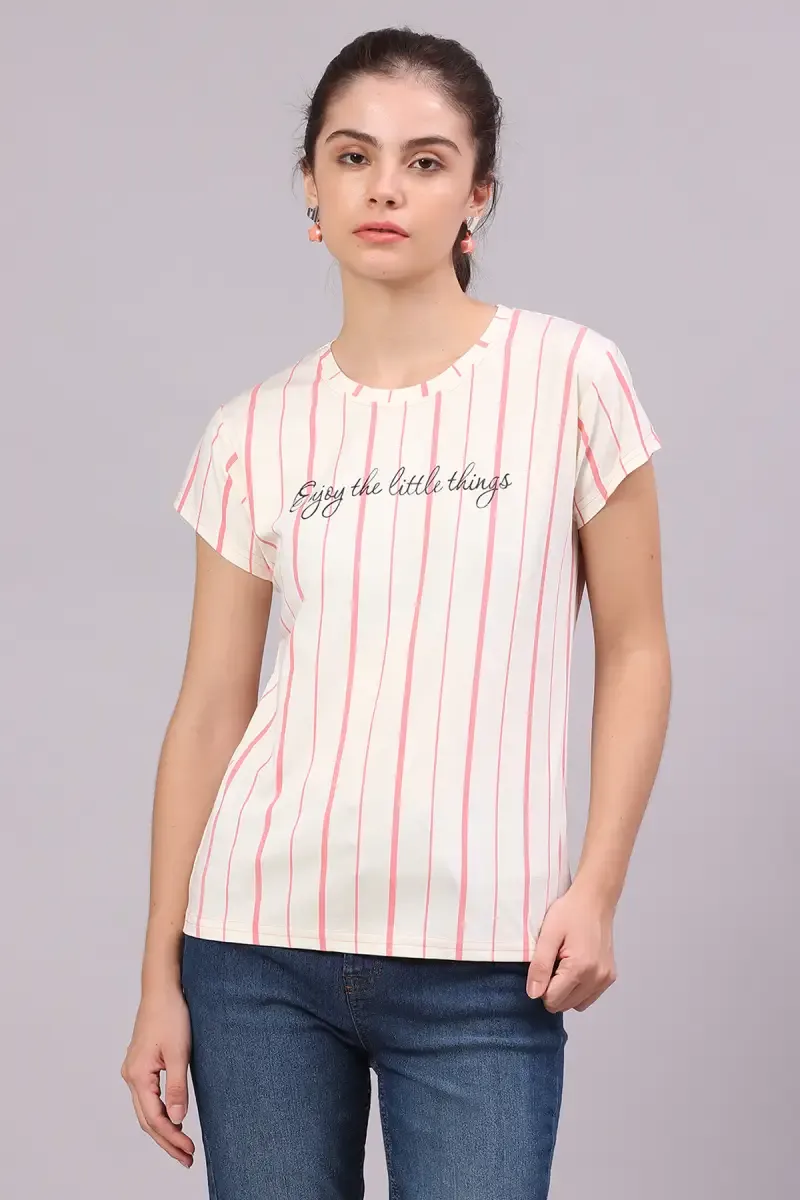 Cotton Lycra Striped T-Shirt for Women