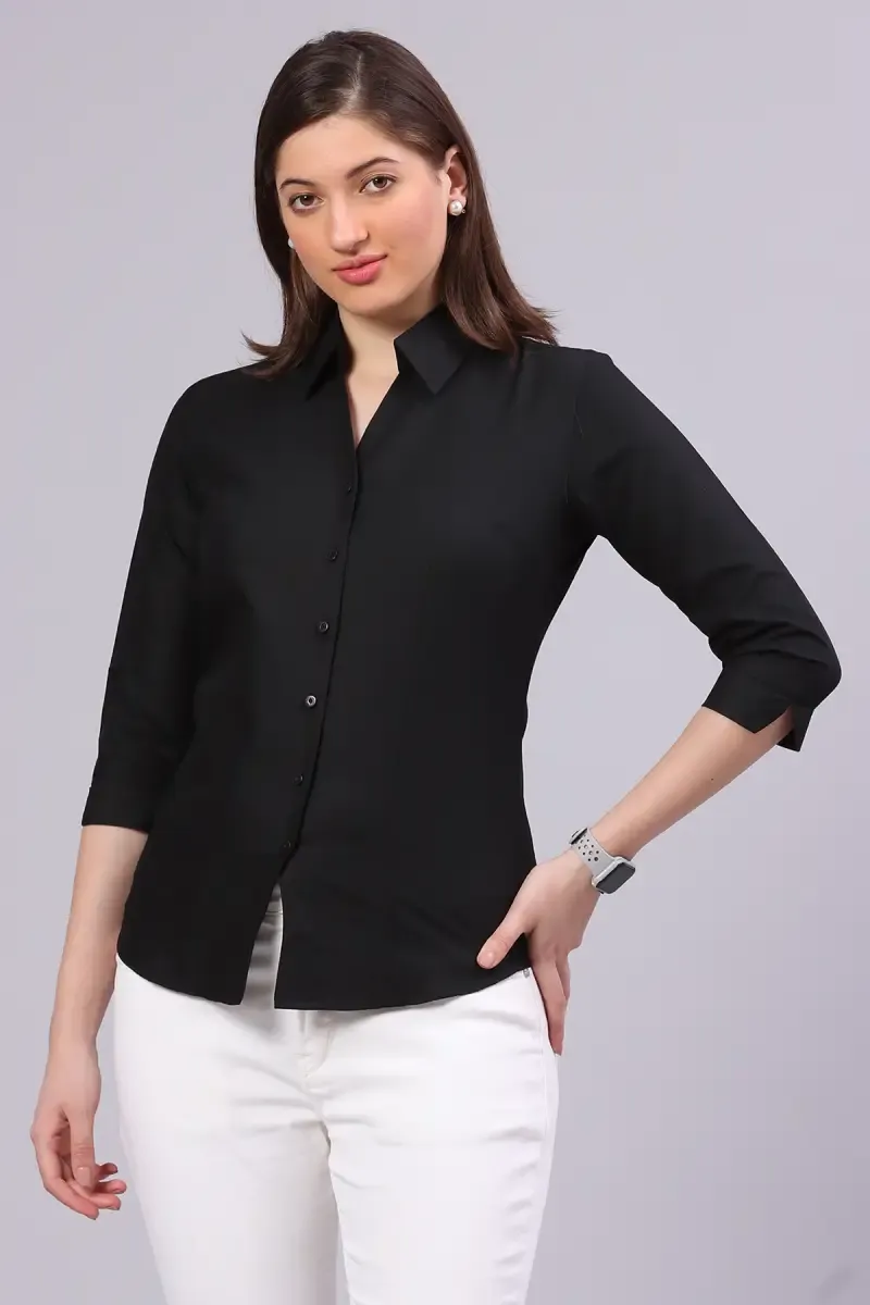 Cotton Blend Solid Shirt for Women