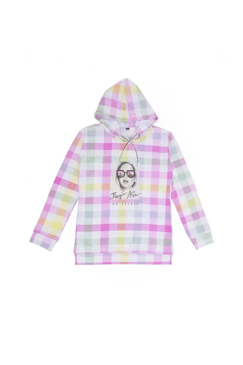 Polyester Checked Hoodie for Girls