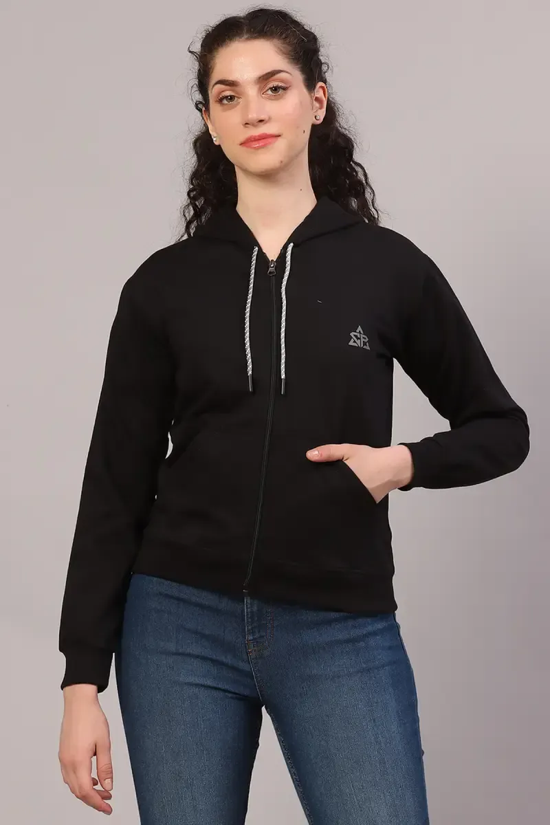 Cotton Lycra Blend Solid Hoodie for Women 016795BLAXL
