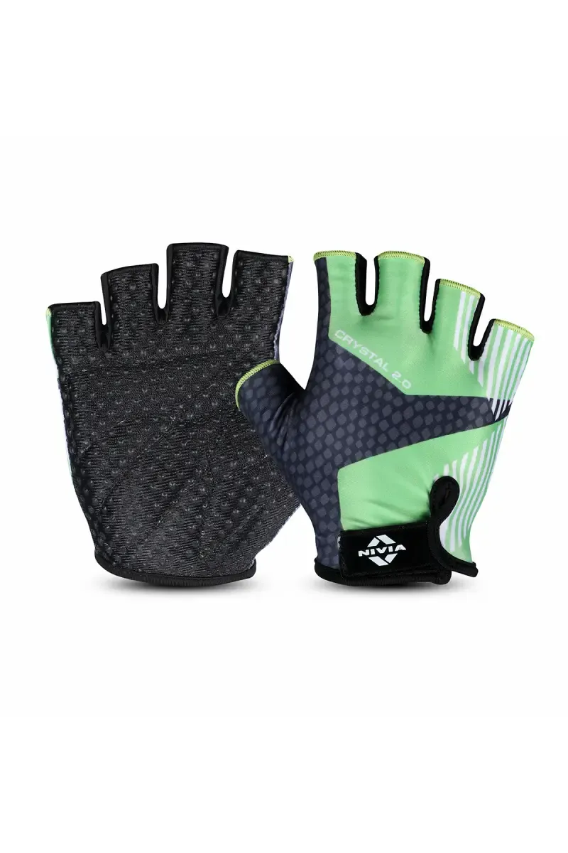 Nivia Crystal 2.0 Stretchable Fabric Fitness Gloves  (Green, pack of 1)- Large