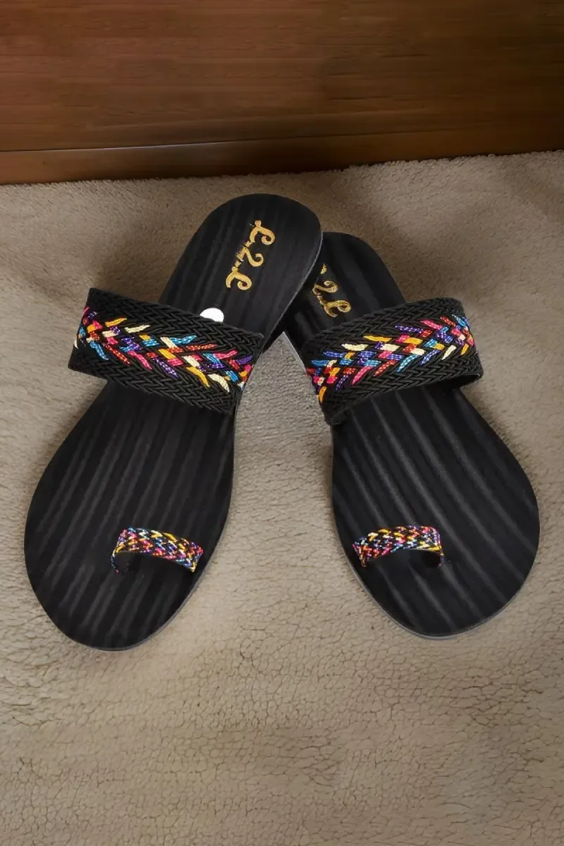 Slip-On Black Flat Slippers for Women