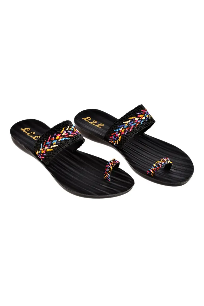 Slip-On Black Flat Slippers for Women 01693237BLA