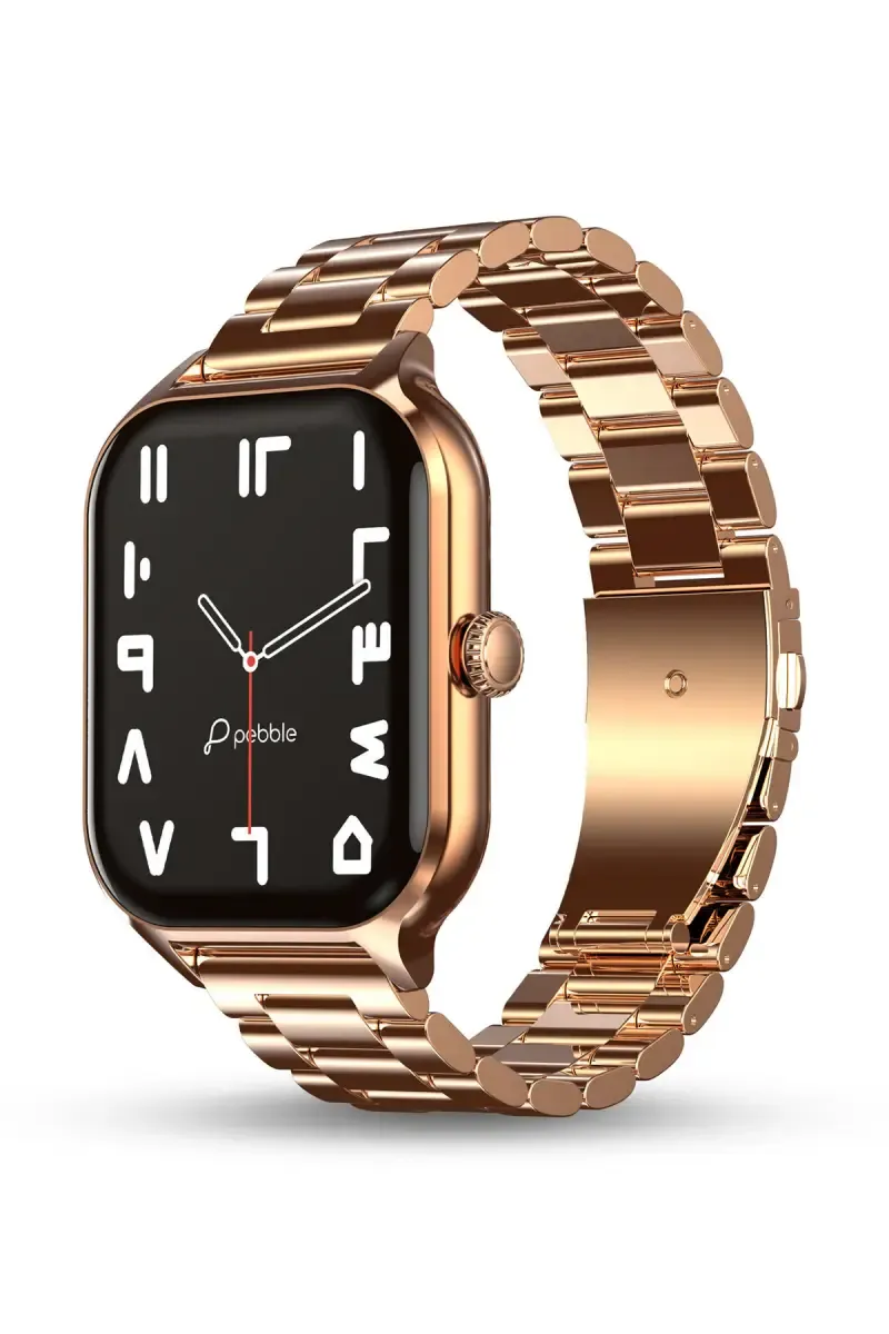 Pebble Elevate 1.99" Metal Strap Smartwatch with HD Display, BT Calling, Multi Sports Modes, AI Voice Assistance (Metal Gold)