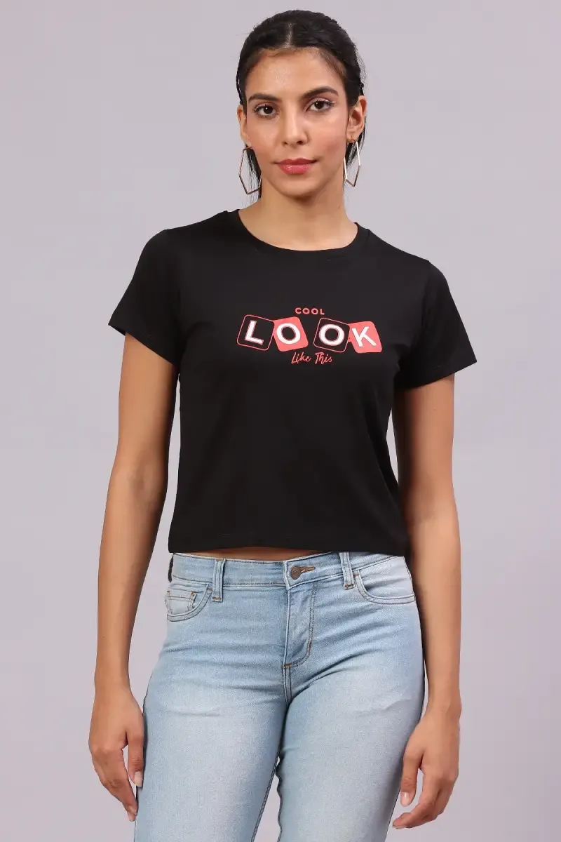 Lycra Typographic Printed T-Shirt for Women