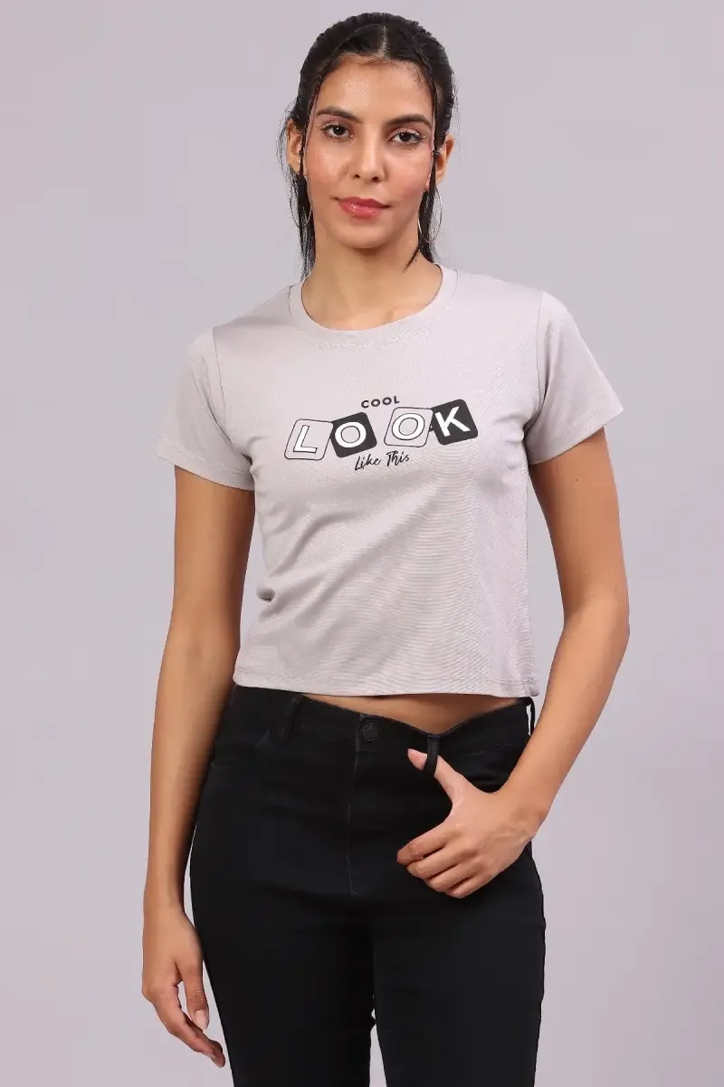 Lycra Typographic Printed T-Shirt for Women