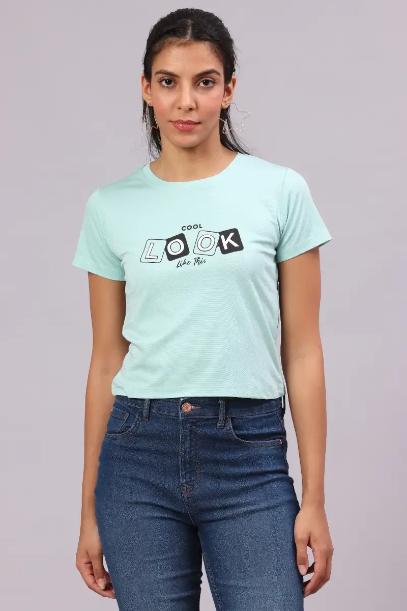 Lycra Typographic Printed T-Shirt for Women