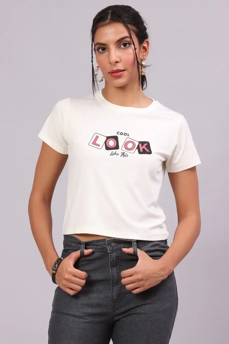 Lycra Typographic Printed T-Shirt for Women