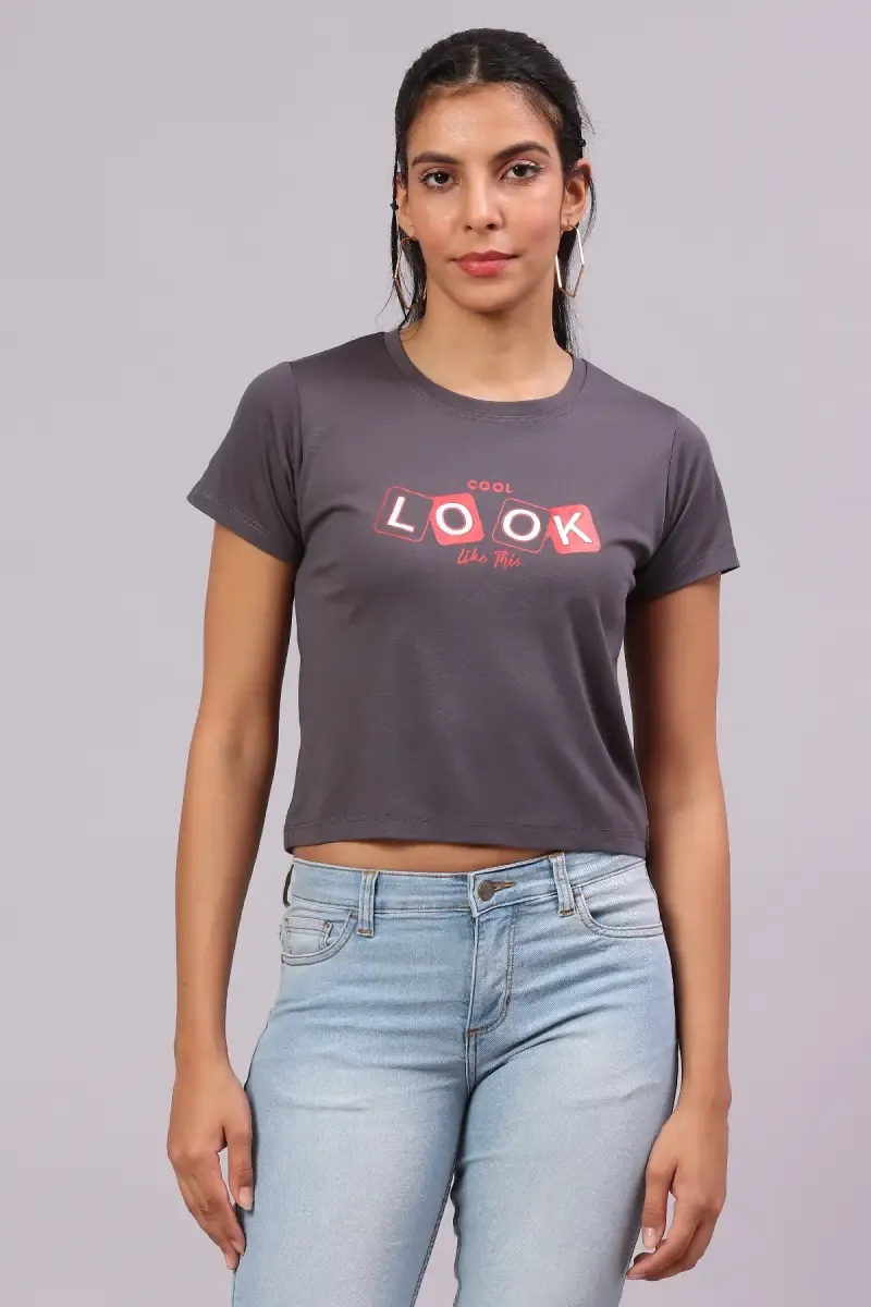 Lycra Typographic Printed T-Shirt for Women 017612XXLDARGRE