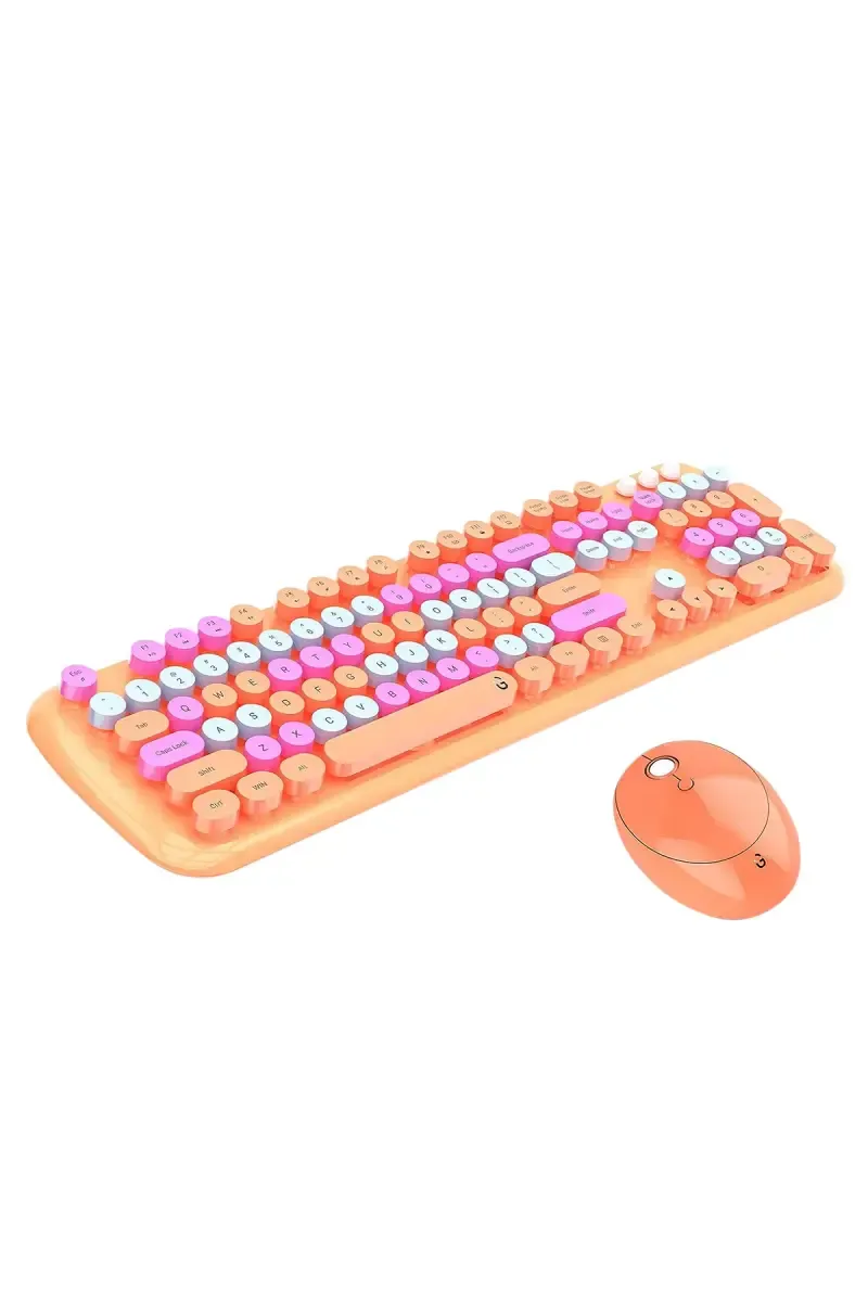 iGear KeyBee Pro Colourful Typewriter Inspired Wireless Keyboard and Mouse Combo Set (Orange)