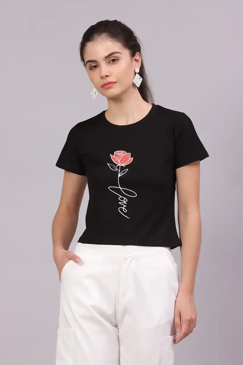 Lycra Printed T-Shirt for Women 017792XLBLA