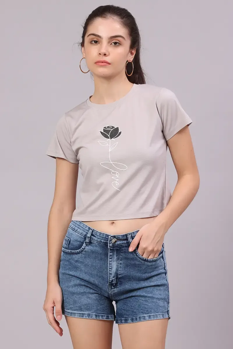 Lycra Printed T-Shirt for Women 017792XLGRE3