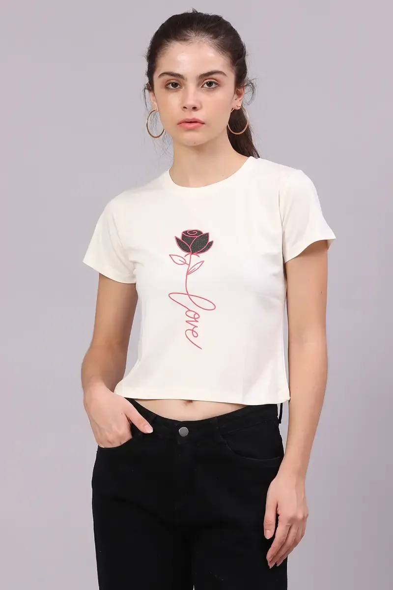 Lycra Printed T-Shirt for Women 017792LOFFWHI