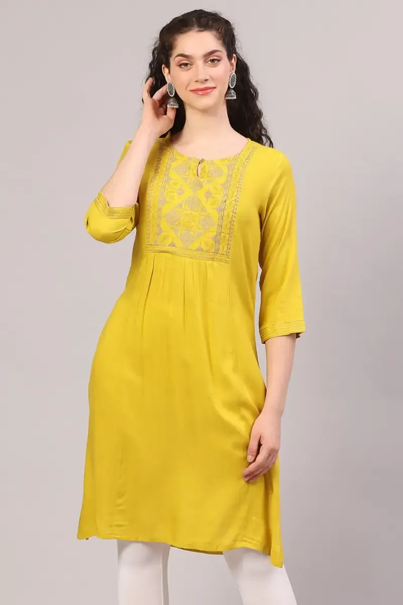 Rayon Embroidered Kurti for Women  018006XLYEL2