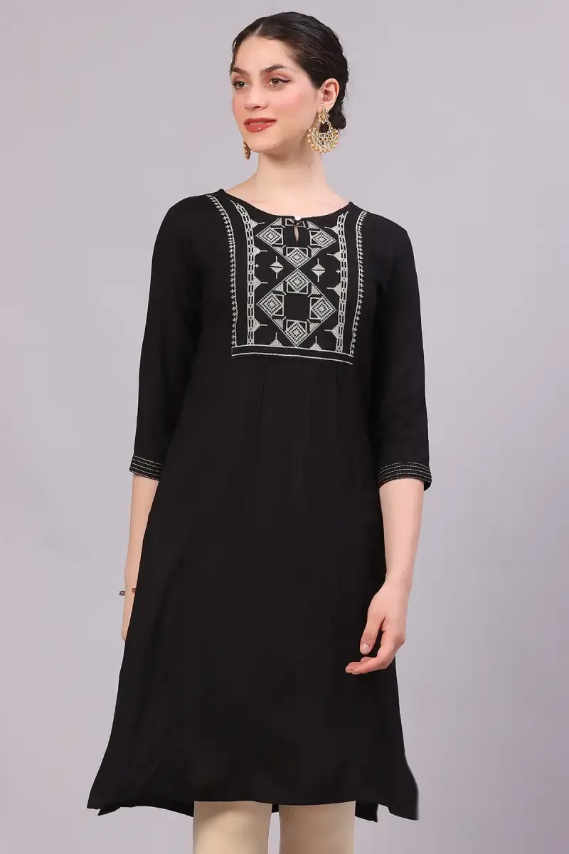 Rayon Embroidered Kurti for Women  018006XXLBLA2