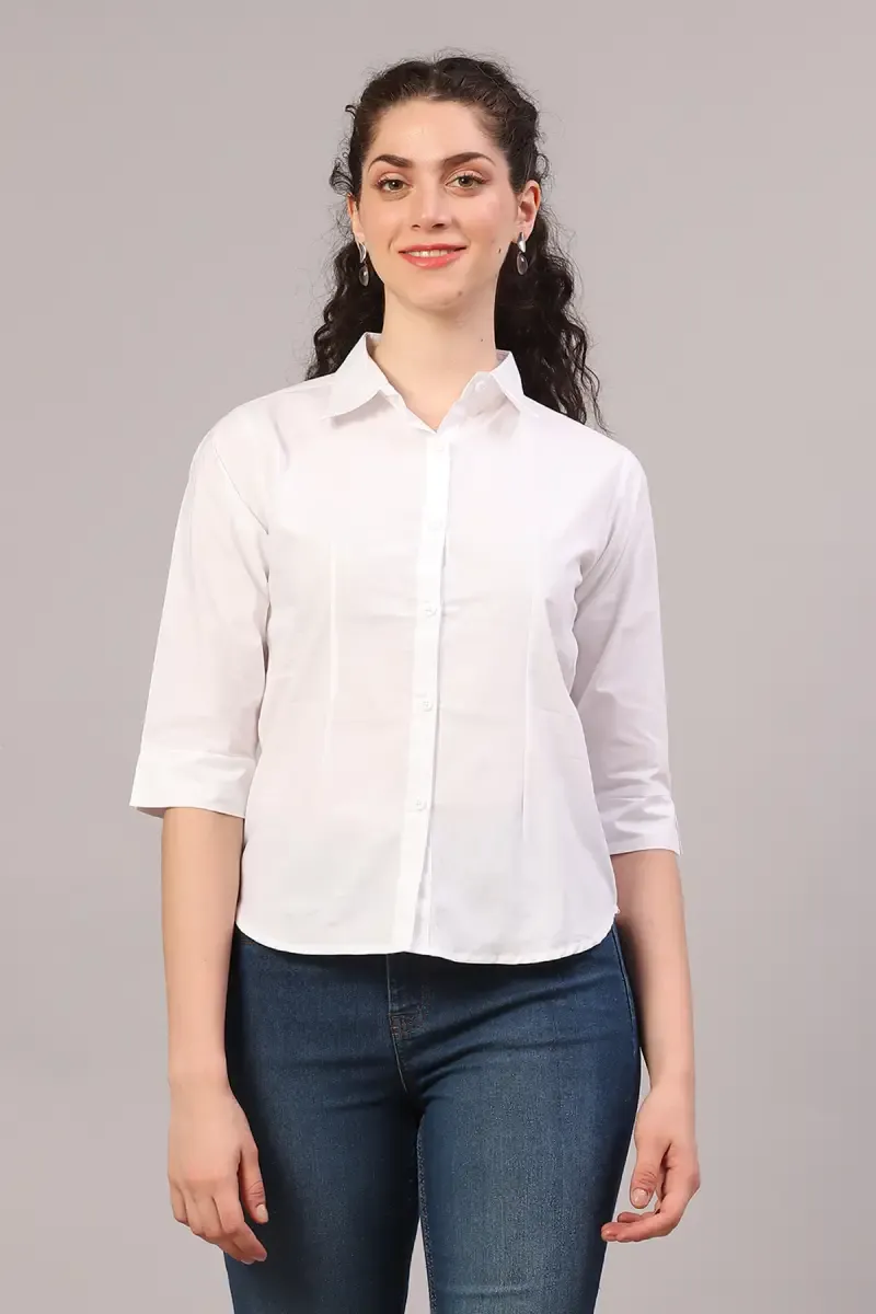 Polyester Solid Shirt for Women 018069XLWHI