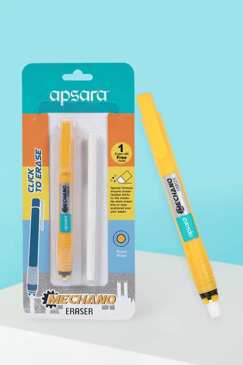Apsara Mechano Eraser & Clean Eraser with Plastic Container (Yellow) - Pack of 1