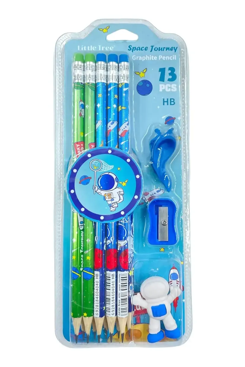 Space Themed Pencil Set, Pack of 1 - Pencil, Eraser, Pencil Holder & Sharpener