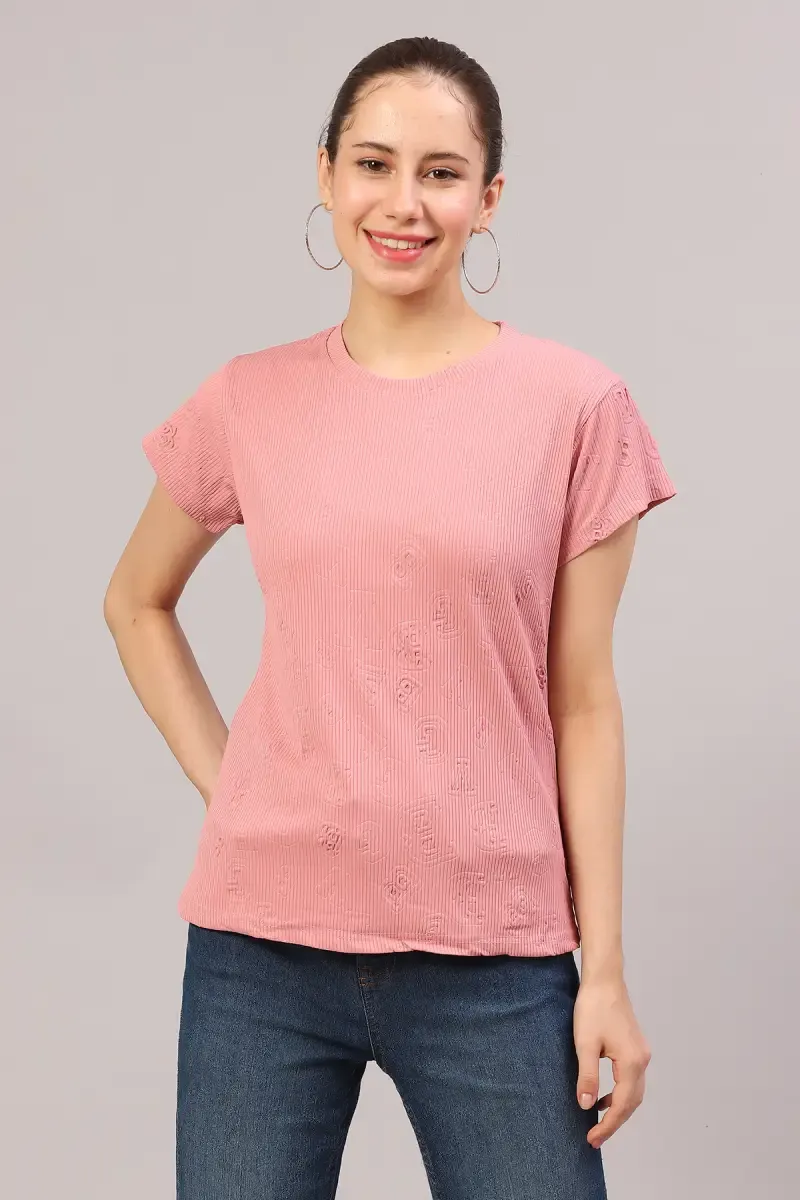 Lycra Embossed T-Shirt for Women 018615XLPIN