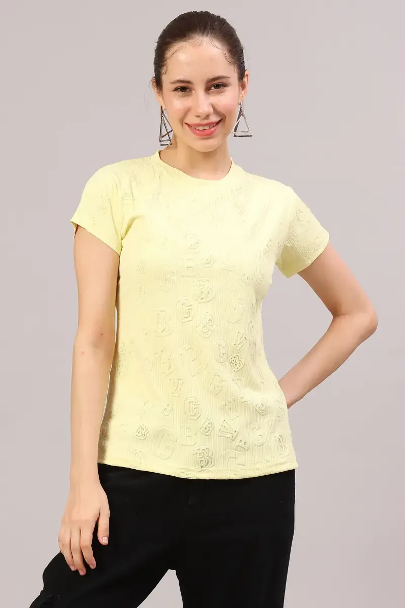 Lycra Embossed T-Shirt for Women 018615XXLYEL