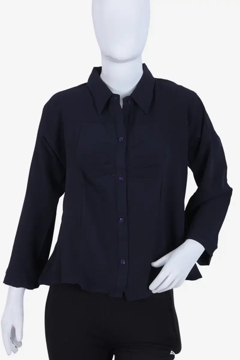Lycra Solid Shirt for Women 018724XLNAVBLU2