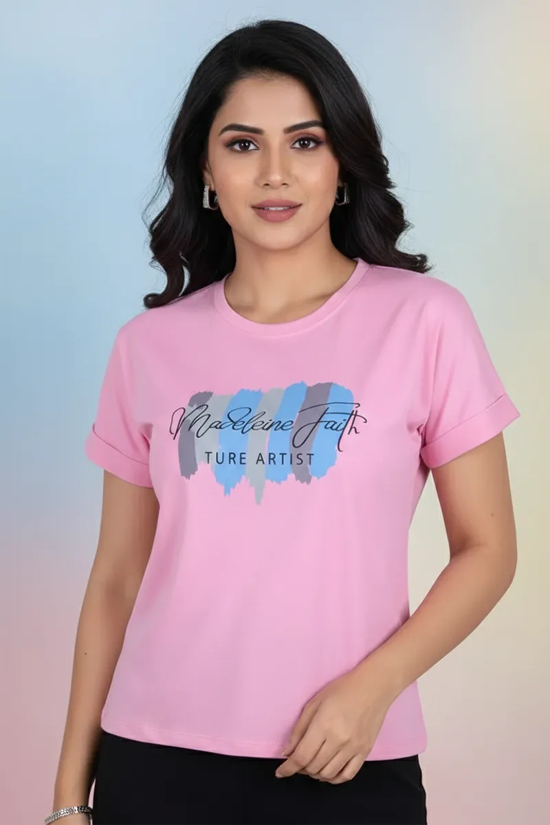 Lycra Graphic Printed T-Shirt for Women 018751MPIN