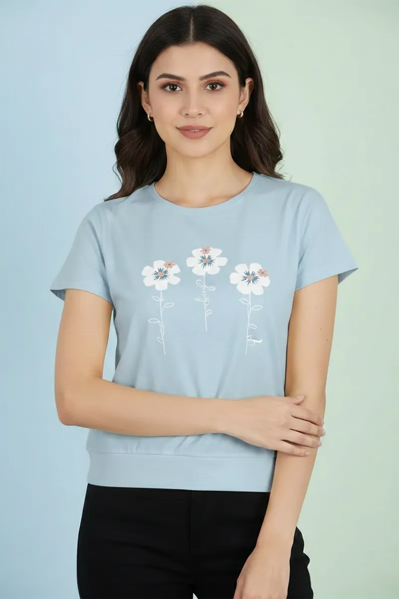 Lycra Graphic Printed T-Shirt for Women 018758XLBLUGRE
