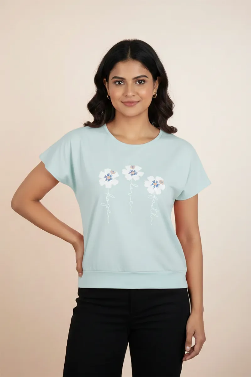 Lycra Graphic Printed T-Shirt for Women 018758MSKYBLU