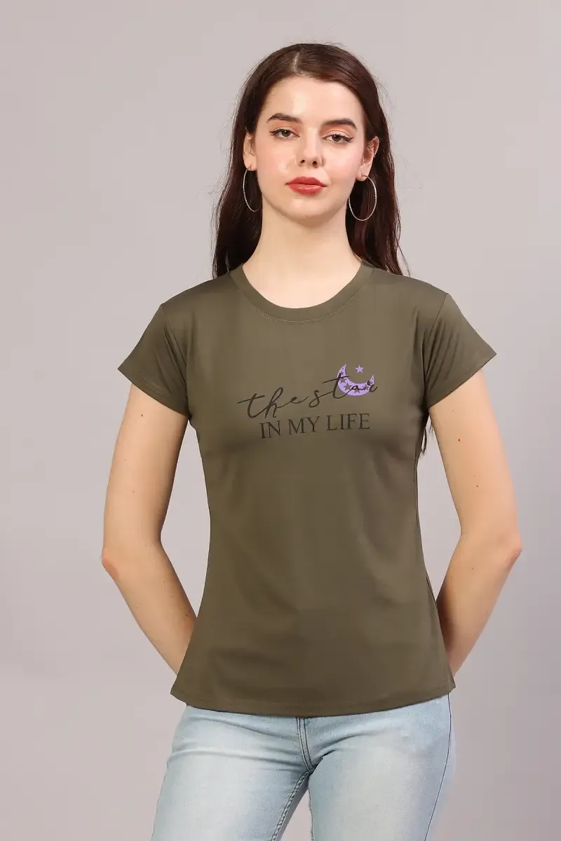 Cotton Lycra Typographic Printed T-Shirt for Women