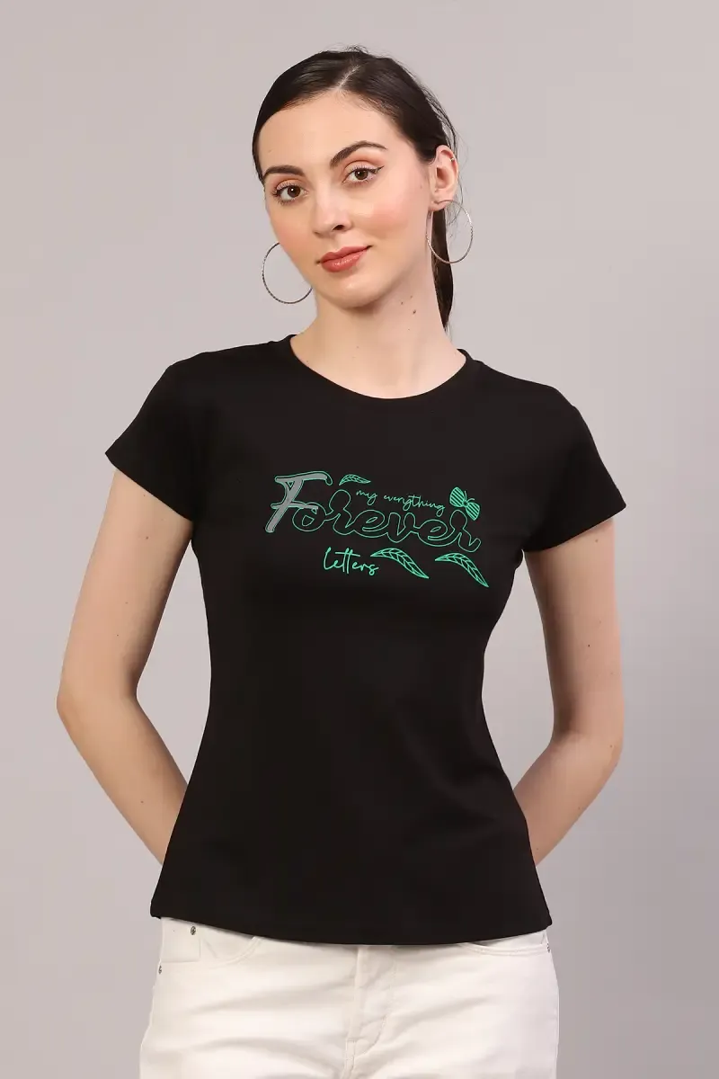 Cotton Lycra Typographic Printed T-Shirt for Women