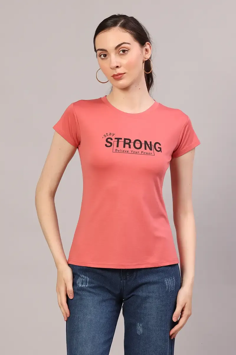 Cotton Lycra Typographic Printed T-Shirt for Women